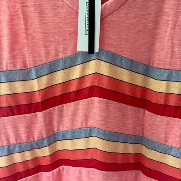 Saukole Women's V-neck Sleeveless Top Rainbow Stripes Pink Plus Size 1XL - Picture 10 of 16